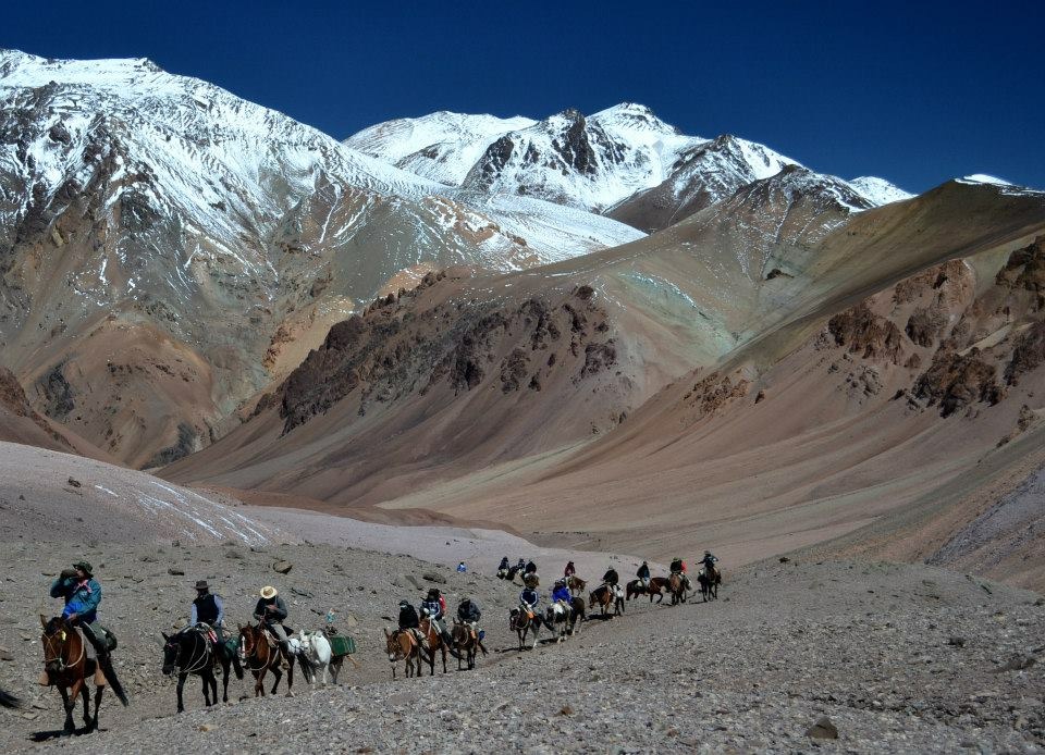 Caravana atravesando las montañas andinas